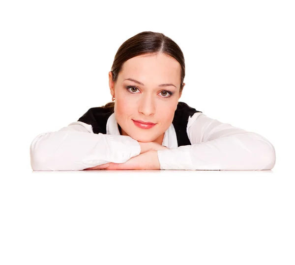Woman leaning on copyspace — Stock Photo, Image