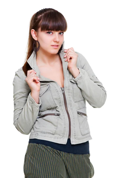 Adolescente bonita no casaco cinza — Fotografia de Stock