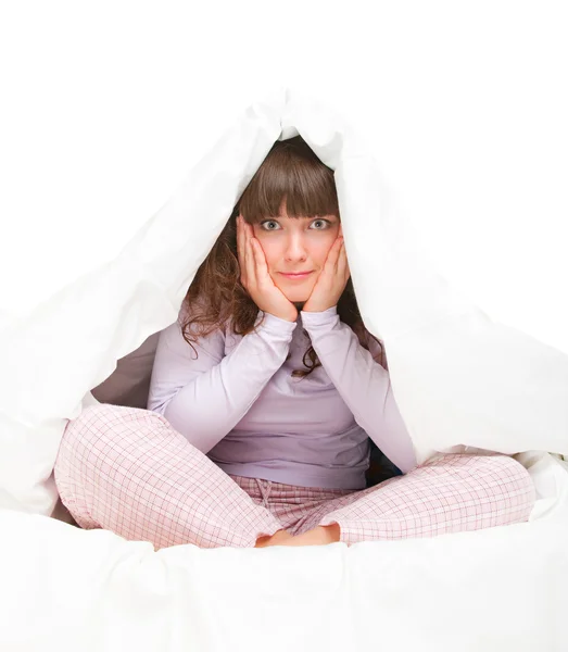 Girl hiding under cover — Stock Photo, Image