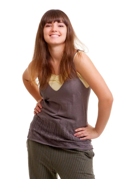 Szczęśliwa młoda brunetka z pięknym uśmiechem — Zdjęcie stockowe