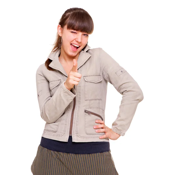 Adolescente alegre em jaqueta cinza — Fotografia de Stock
