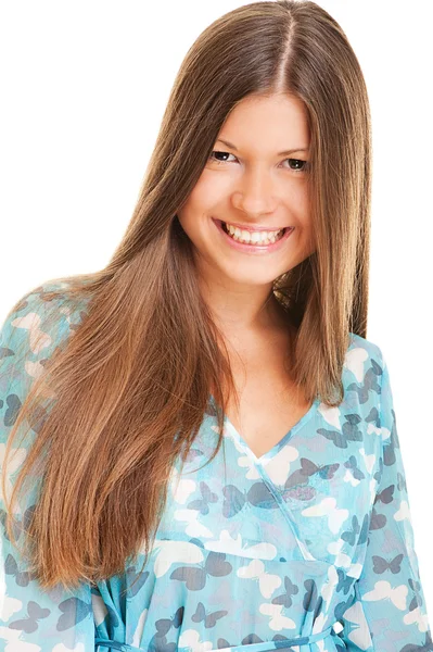 Boldog nő, hosszú haj — Stock Fotó