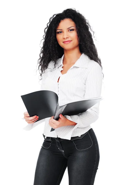 Beautiful young woman with folder — Stock Photo, Image