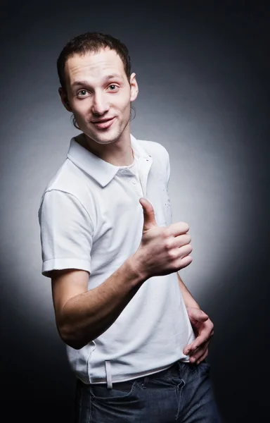 Smiley guy showing thumbs up — Stock Photo, Image