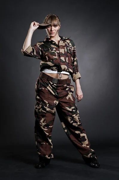 Attractive woman in military uniform — Stock Photo, Image