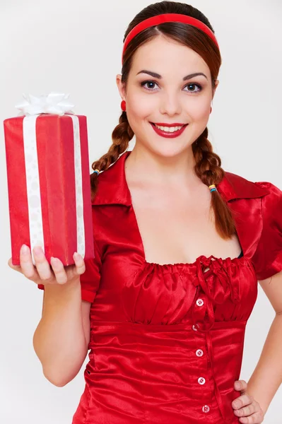 Happy woman in red blouse — Stock Photo, Image
