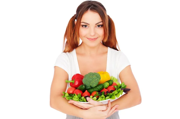 Szczęśliwa kobieta z warzywami — Zdjęcie stockowe