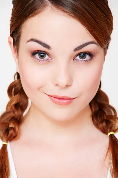 Pretty girl with two pigtails — Stock Photo, Image