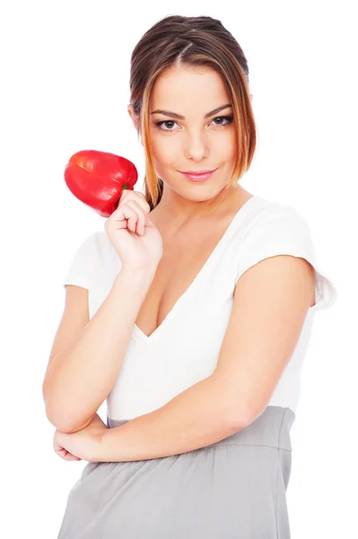 Pretty woman with red paprika — Stock Photo, Image