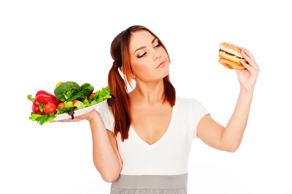 Kadın yemek hakkında düşünme — Stok fotoğraf