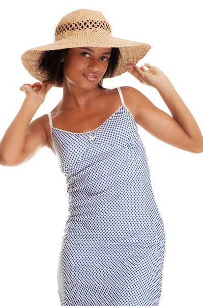 Chica bonita en sombrero de paja — Foto de Stock