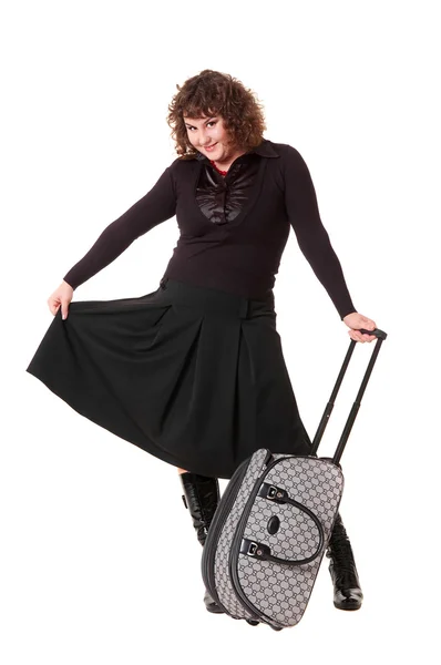 Donna sorridente con bagaglio — Foto Stock