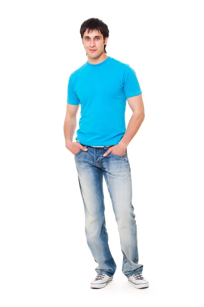 Facet w niebieską koszulkę — Zdjęcie stockowe