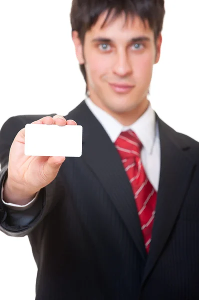 İş adamı kartvizit gösteriyor — Stok fotoğraf