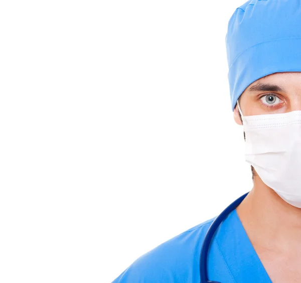Médico con máscara y uniforme azul — Foto de Stock