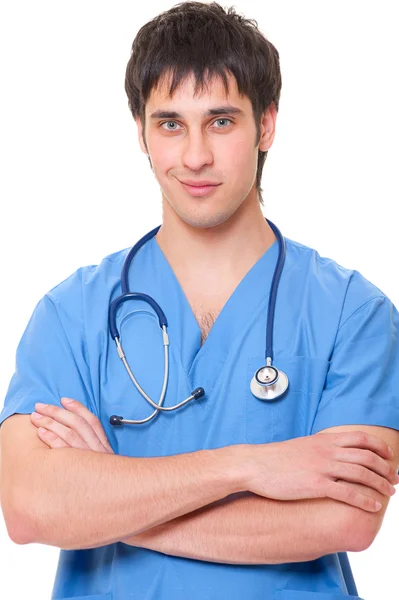 Medico in uniforme blu — Foto Stock