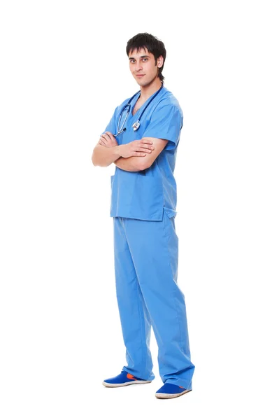 Succesvolle jonge dokter in blauwe uniform — Stockfoto