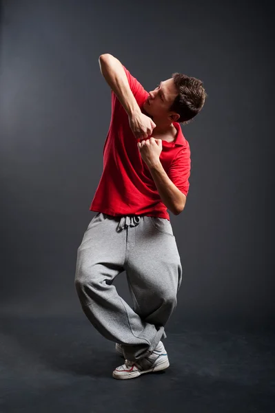 Breakdancer in red t-shirt — Stock Photo, Image