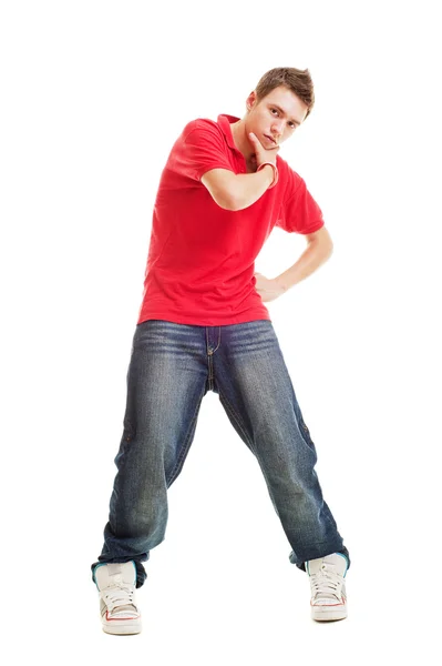 Cool hip-hop guy in red t-shirt — Stock Photo, Image