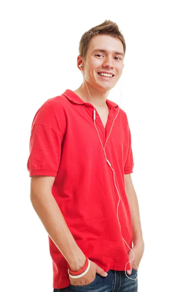 Smiley srác hallgat zenét — Stock Fotó