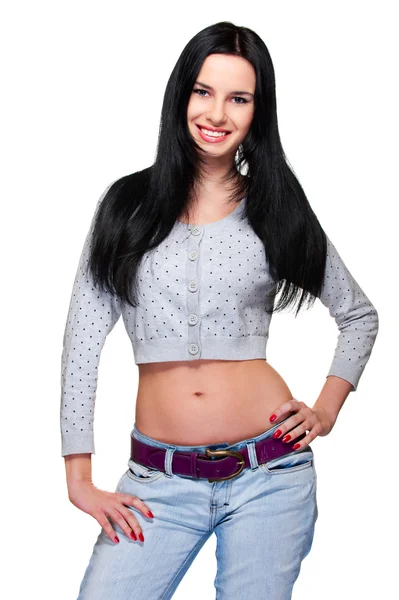 Cute young woman in blue jeans — Stock Photo, Image