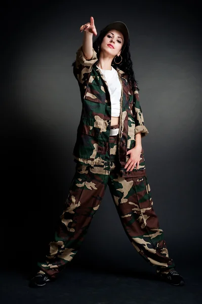 Cool dancer in military uniform — Stock Photo, Image