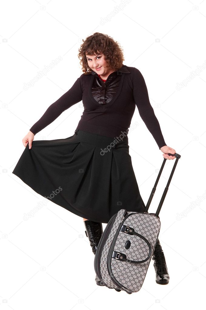 Smiley woman with luggage