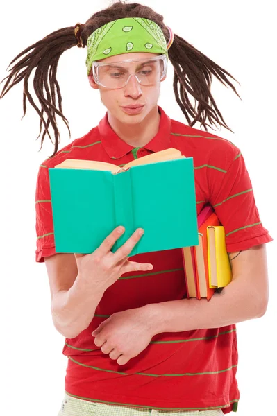 Divertente ragazzo con libri — Foto Stock