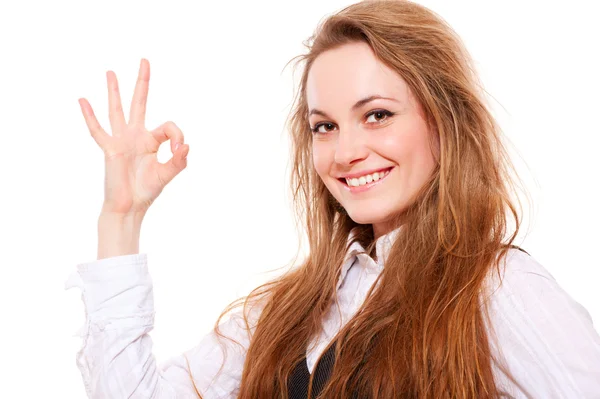 Smiey woman showing ok sign — Stock Photo, Image