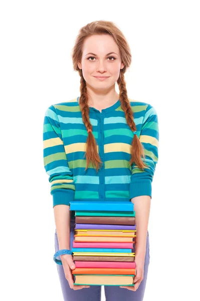 Smiley-Frau mit Büchern — Stockfoto