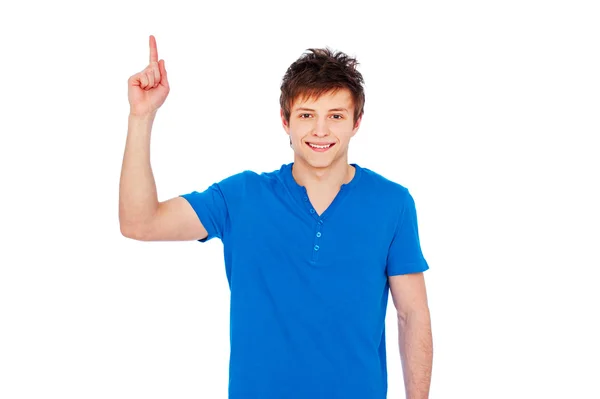 Friendly man pointing up — Stock Photo, Image