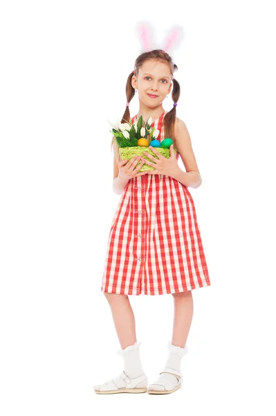 Girl with easter eggs and bunny's ears — Stock Photo, Image