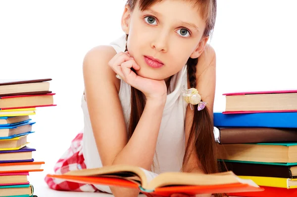 Pretty smiley girl with books — Stock Photo, Image