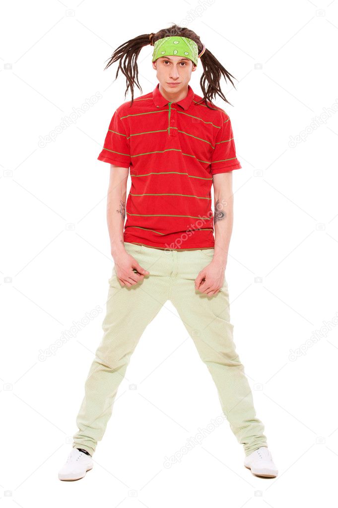 Man in red t-shirt