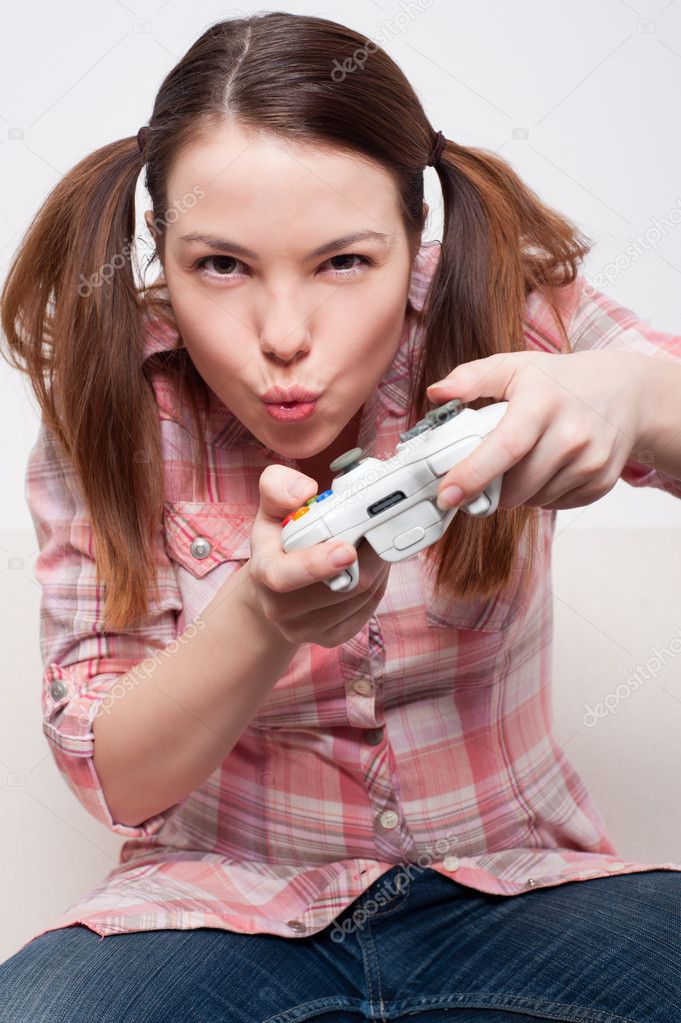 Woman playing video game
