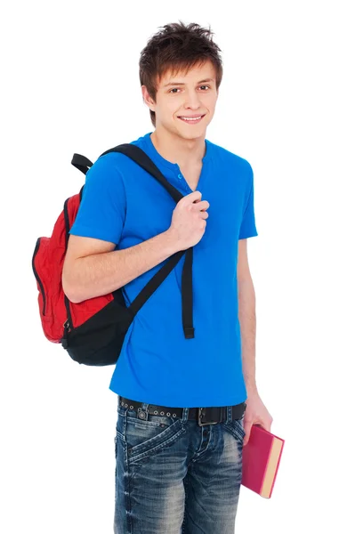 Student innehav väska och bok — Stockfoto