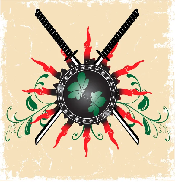 パターン基板上武士の剣のベクトル画像 — ストックベクタ