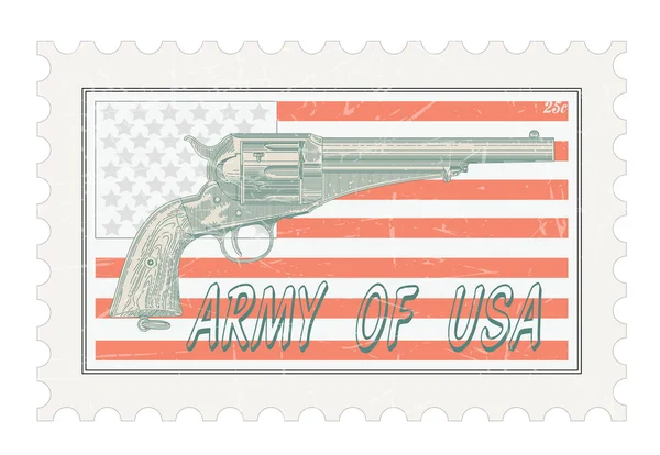 Briefmarke mit Revolver — Stockvektor