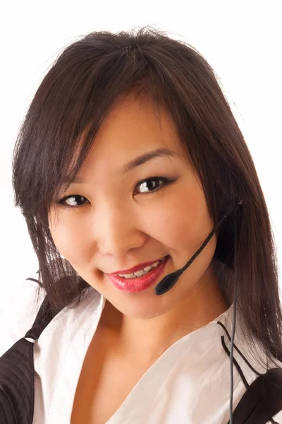 Chica Asiática Con Auriculares Aislados Blanco —  Fotos de Stock