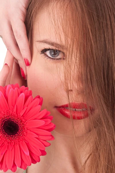 Red flower, red lips, red nails — Stock Photo, Image