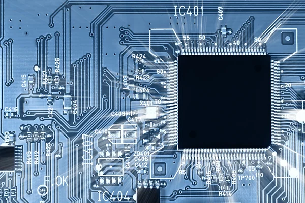 Circuito de microchip com raios — Fotografia de Stock