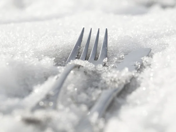 Fork Knife Lying Snow Stock Photo