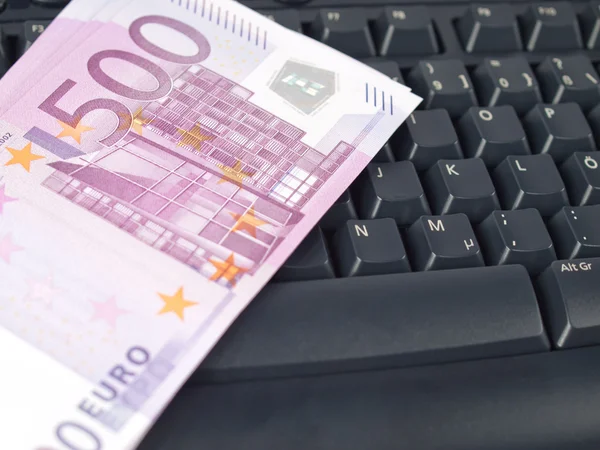 Stack 500 Euro Banknotes Keyboard — Stock Photo, Image