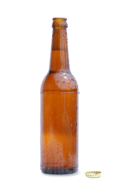 Пляшка пива з краплями — стокове фото