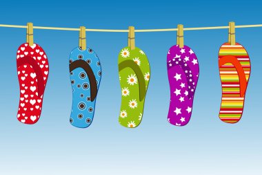 Flipflops hanging on a clothes line clipart