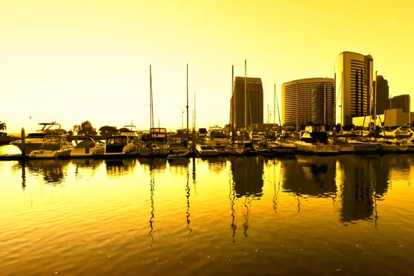 Захід сонця над пристані в San Diego — стокове фото
