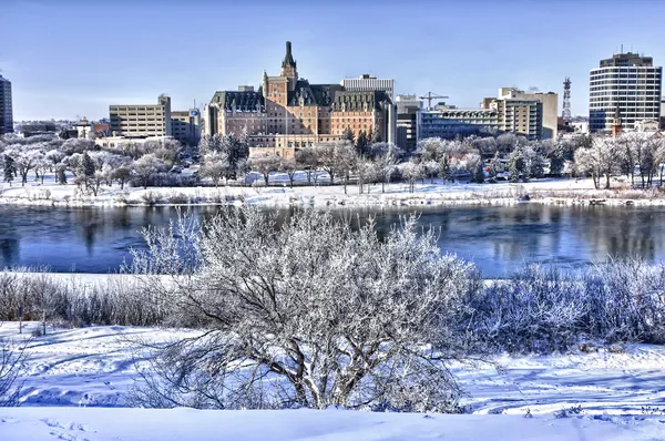 Ciudad de Saskatoon en invierno Imagen de stock