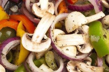 Closeup of mushrooms and vegetables