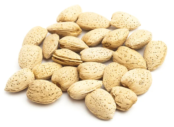 Shelled Almonds Stack White Background — Stock Photo, Image