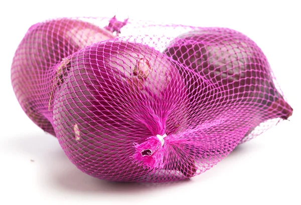 Paquet Oignons Violets Isolé Sur Fond Blanc — Photo